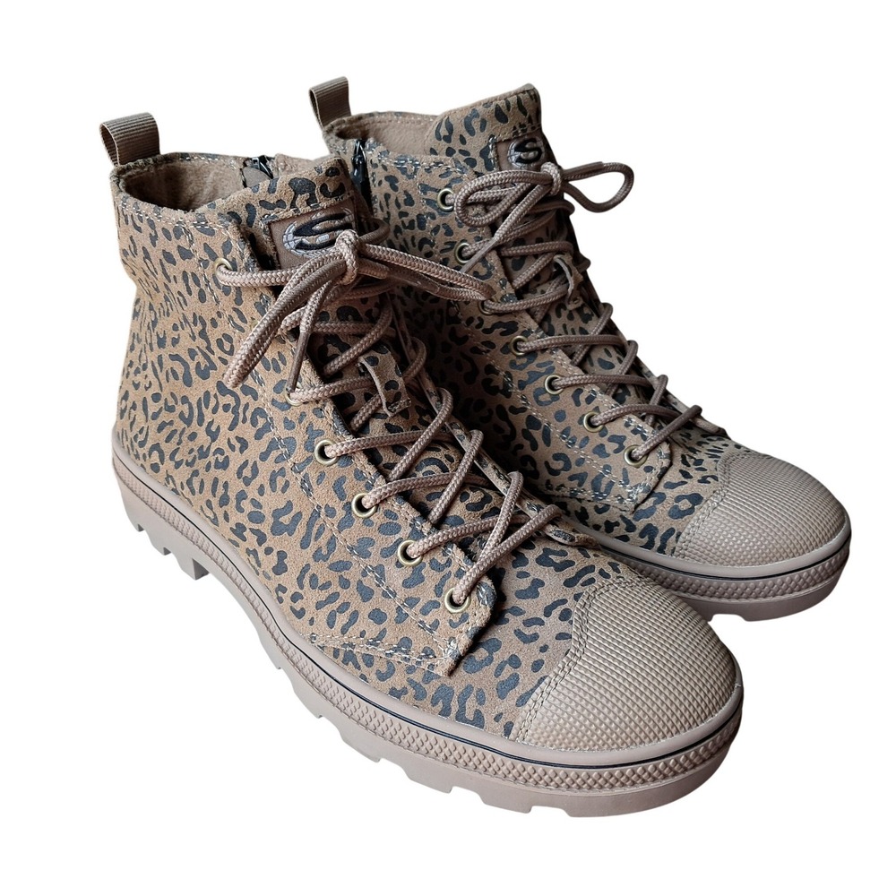 Skechers‎ NWOT Street Trax Leopard Print Lug Sole Boots Side Zip Womens 9.5